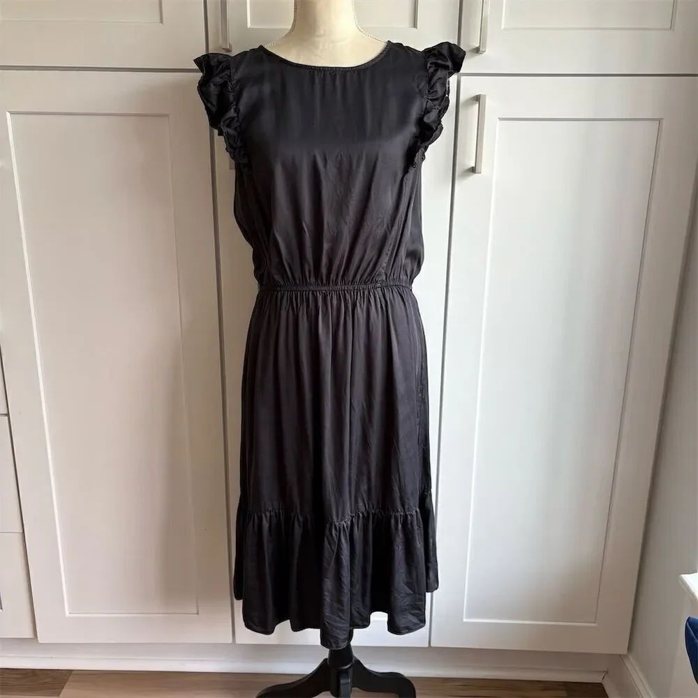 SOYACONCEPT Women's Black Ruffle Midi Dress Size M Casual
